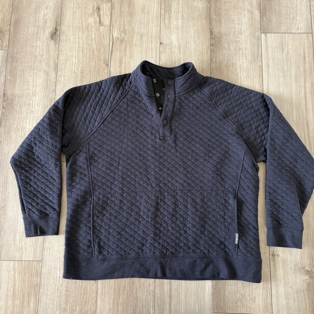 Eddie Bauer Mens Sweater XL Gray Quilted 1/4 Snap Button Up Collar Pullover